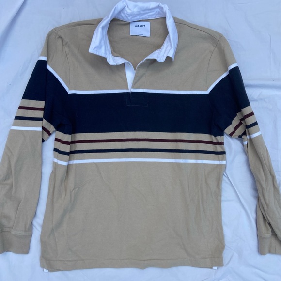 Old Navy Other - Rugby Tan Bergundy and blue Striped Shirt, Size M Old Navy, Barely Worn